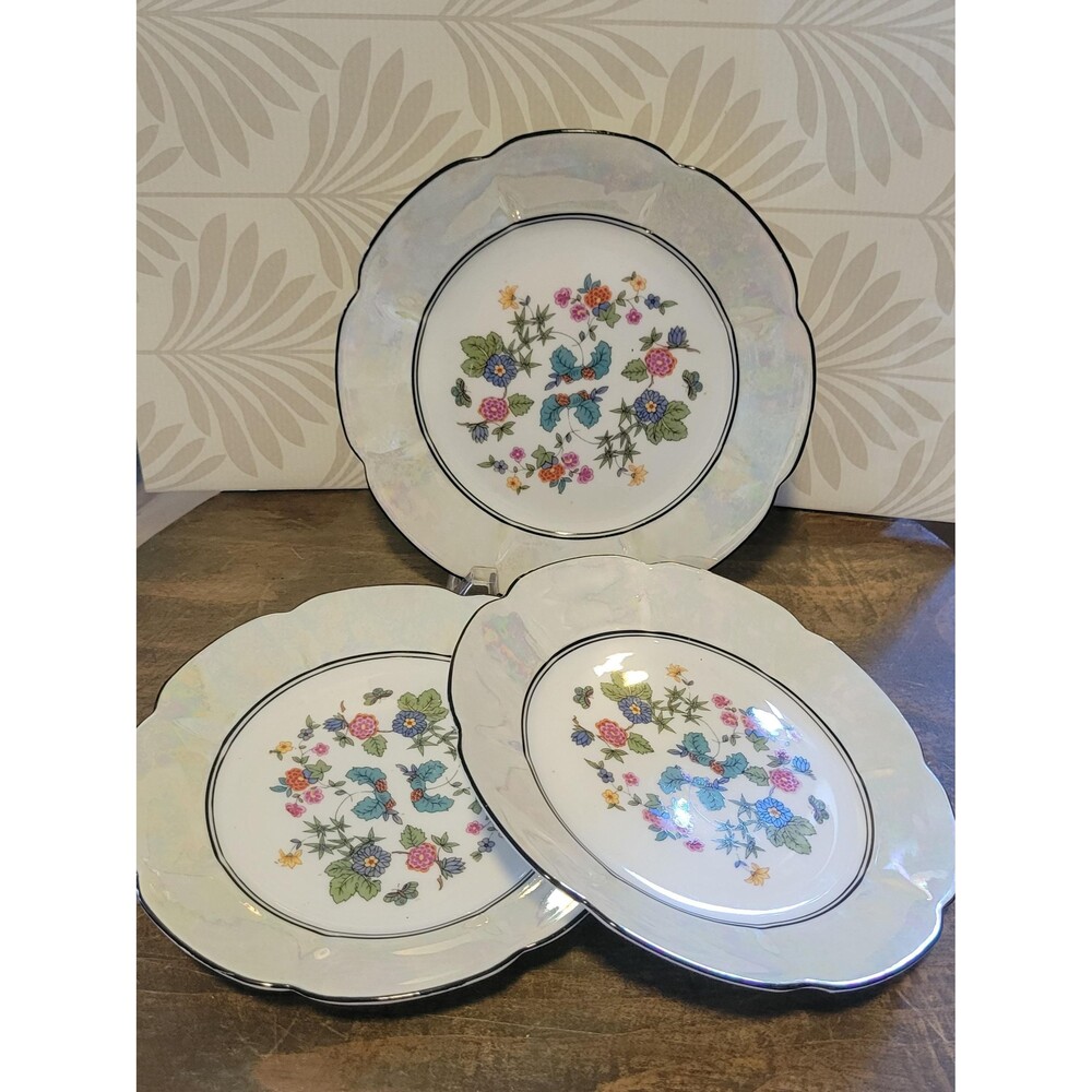 Vintage 1920s KStT Germany Lusterware Floral Porcelain Plates - 3